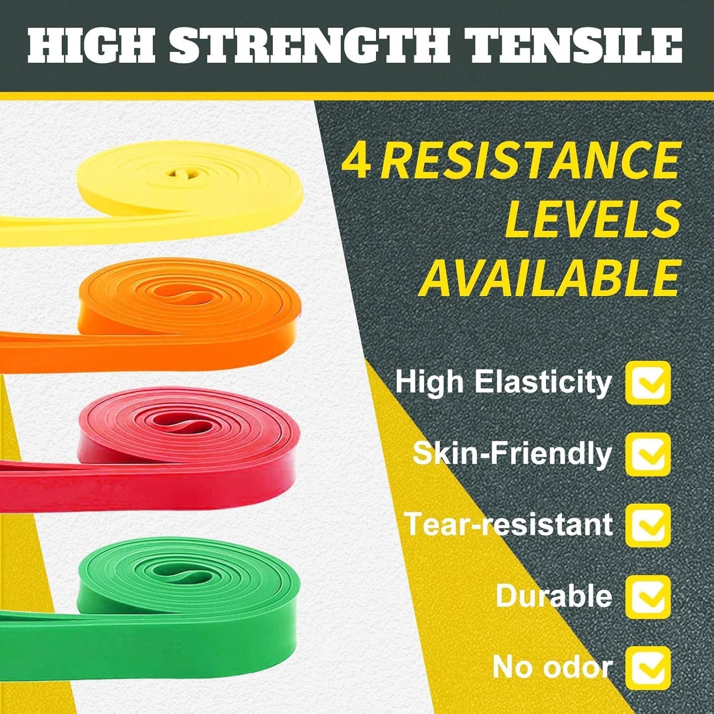Exercise Bands Resistance Bands for Working Out,Pull up Bands Set,At Home Workout Equipment,Workout Bands for Men and Women,Stretch Bands for Exercise (Yellow, Orange, Red, Green,Blue)